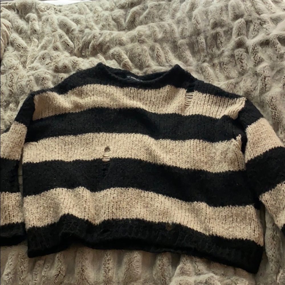 Zara striped distressed sweater